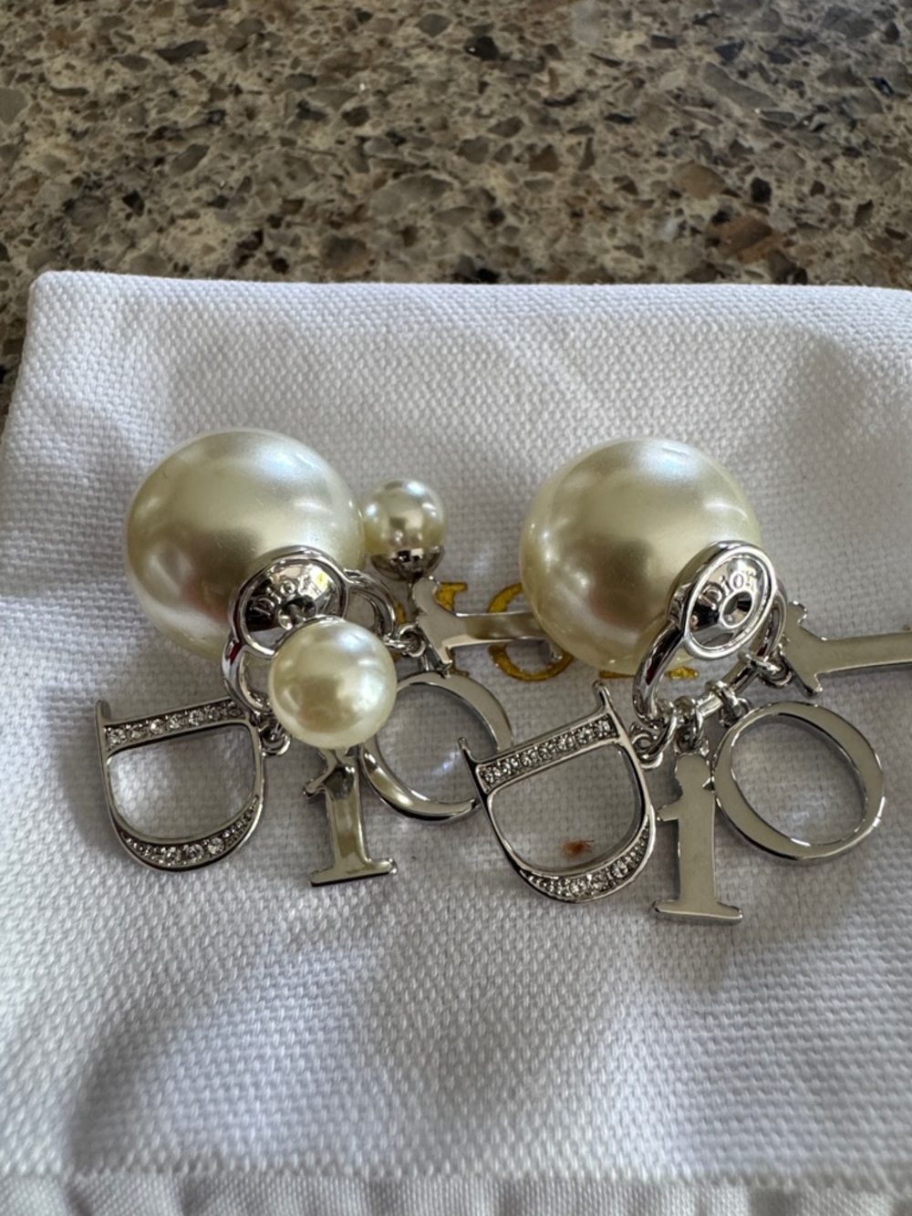Dior Silver-Tone Pearl Double-Sided CD Logo Clip Earrings - Ivory - Picture 5 of 7
